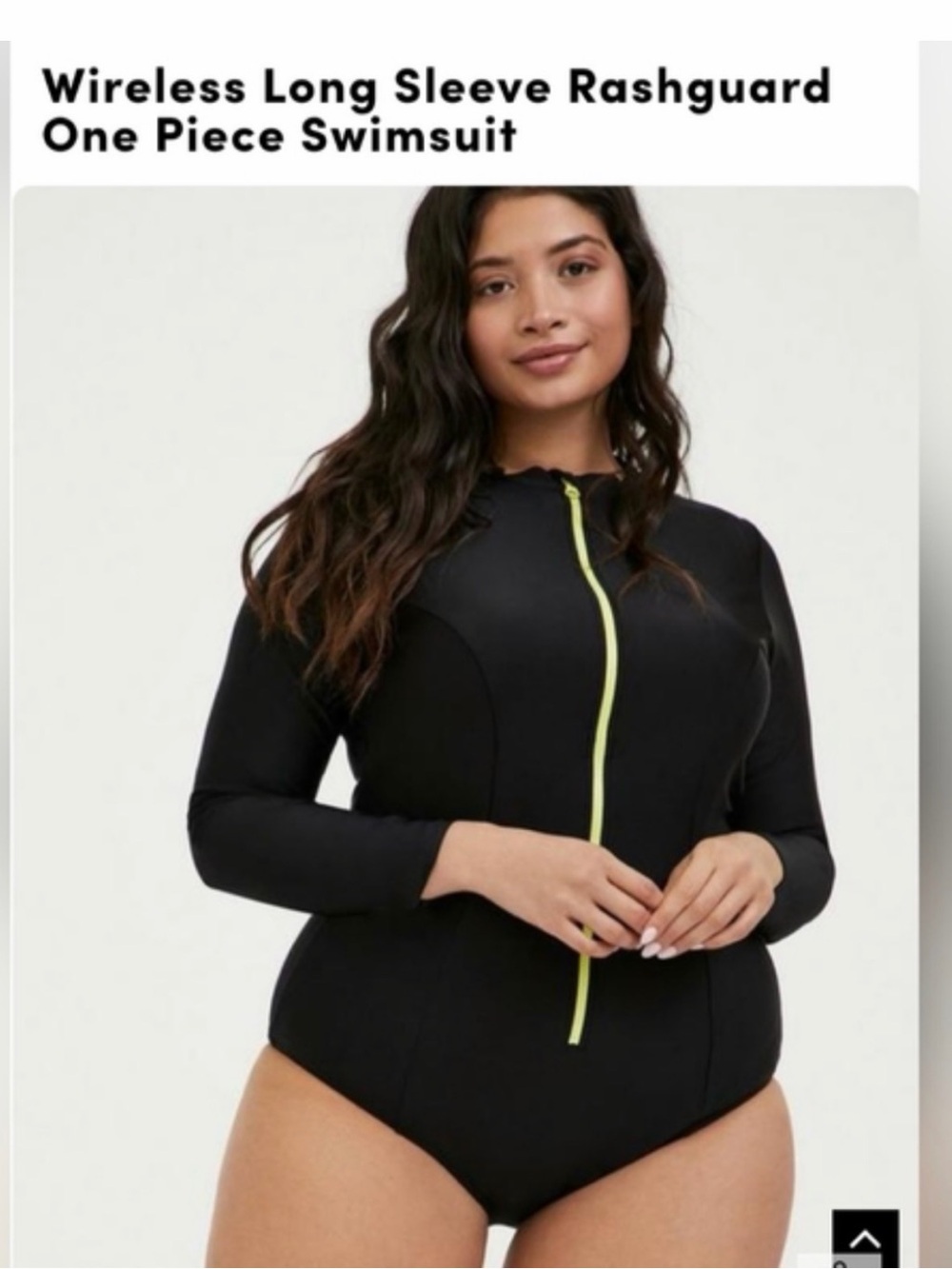 Torrid Black Long Sleeve Rashguard One-Piece with Lime Zip